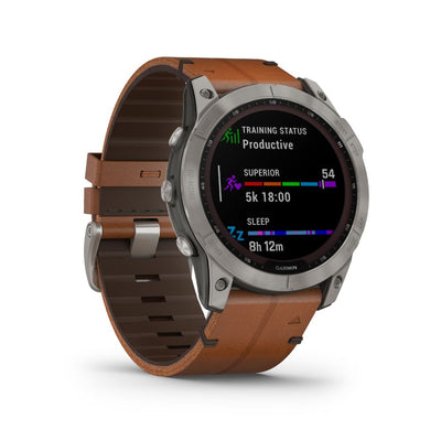 Garmin fenix 7X Sapphire Solar Edition (Titanium with Chestnut Leather Band)