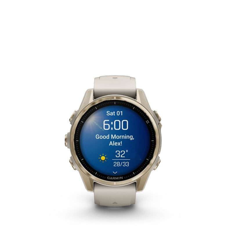 Garmin Fenix 8 43mm AMOLED Sapphire (Soft Gold with Fog Grey/Dark Sandstone Silicone Band)