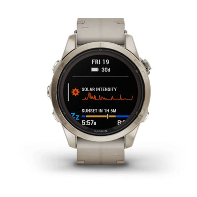 Garmin Fenix 7S Pro Sapphire Solar (Soft Gold with Limestone Leather Band)