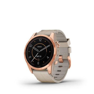 Garmin Fenix 7S Sapphire Solar (Rose Gold Titanium with Limestone Leather Band)