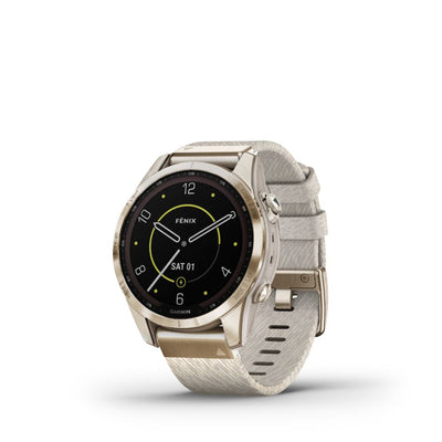 Garmin fenix 7S Sapphire Solar Edition (Cream Gold Titanium with Cream Heathered Nylon Band)