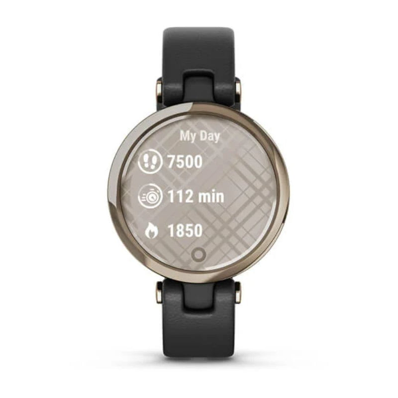 Garmin Lily Classic Edition (Black with Cream Gold Bezel and Italian Leather Band)