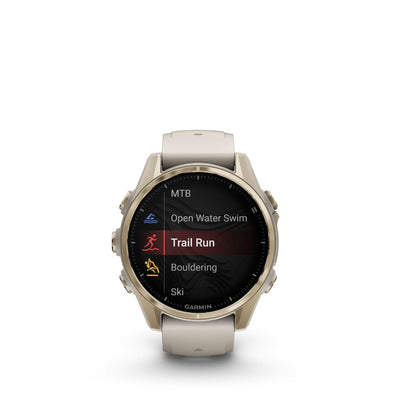 Garmin Fenix 8 43mm AMOLED Sapphire (Soft Gold with Fog Grey/Dark Sandstone Silicone Band)