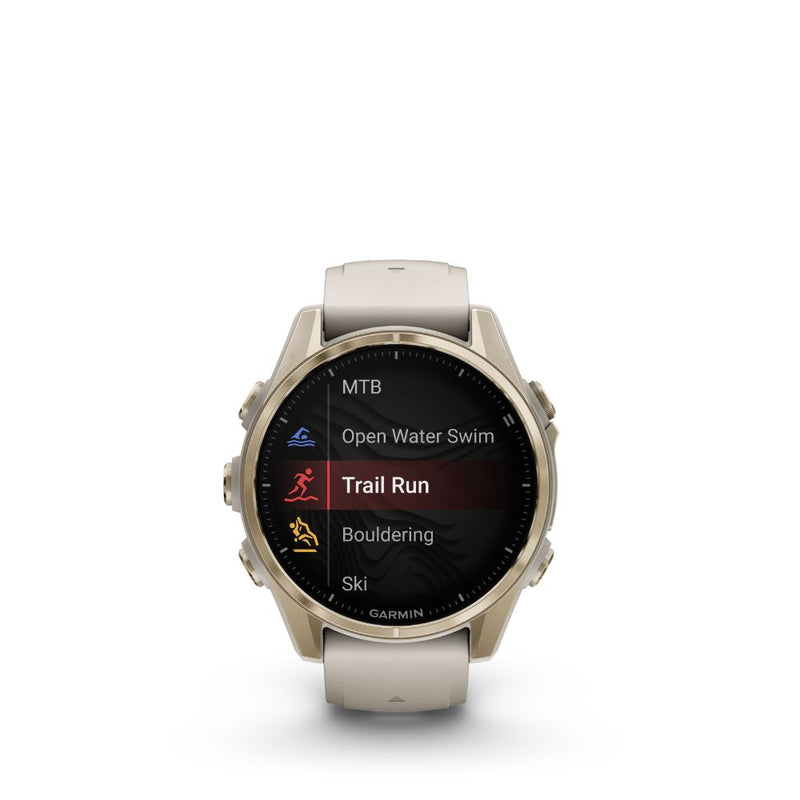 Garmin Fenix 8 43mm AMOLED Sapphire (Soft Gold with Fog Grey/Dark Sandstone Silicone Band)