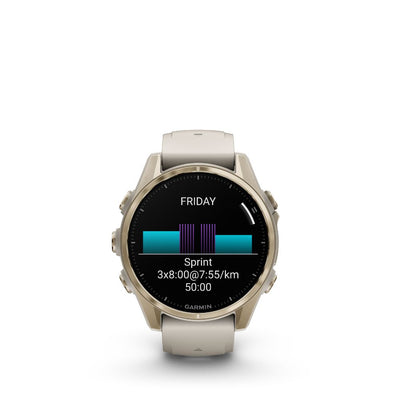 Garmin Fenix 8 43mm AMOLED Sapphire (Soft Gold with Fog Grey/Dark Sandstone Silicone Band)