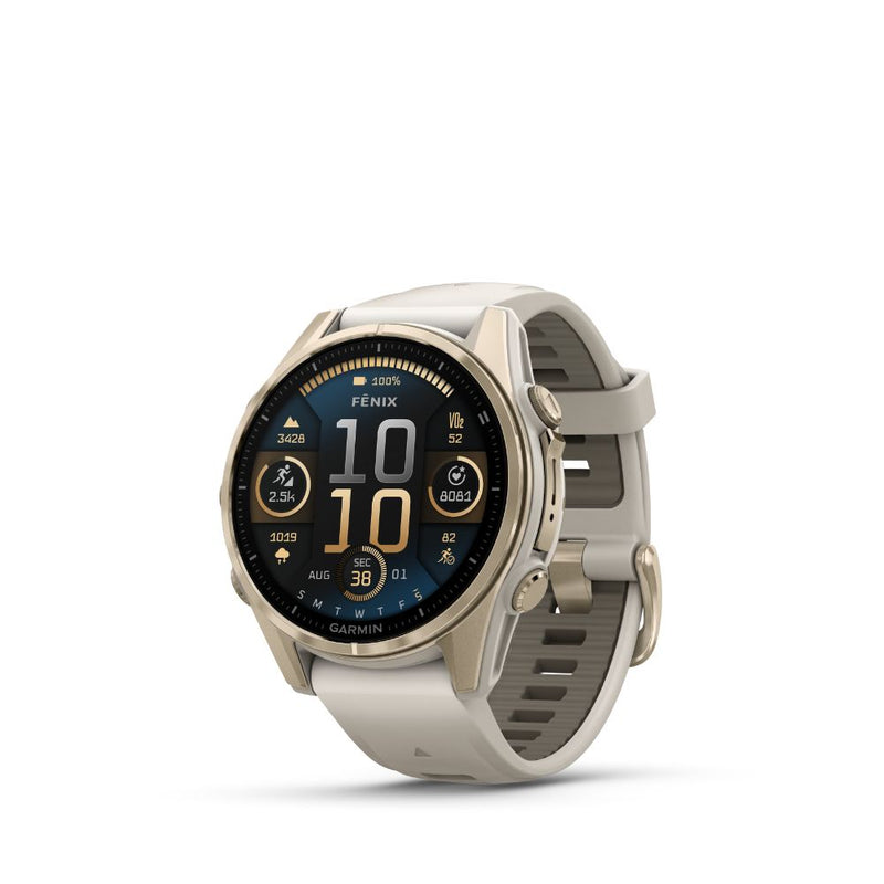 Garmin Fenix 8 43mm AMOLED Sapphire (Soft Gold with Fog Grey/Dark Sandstone Silicone Band)