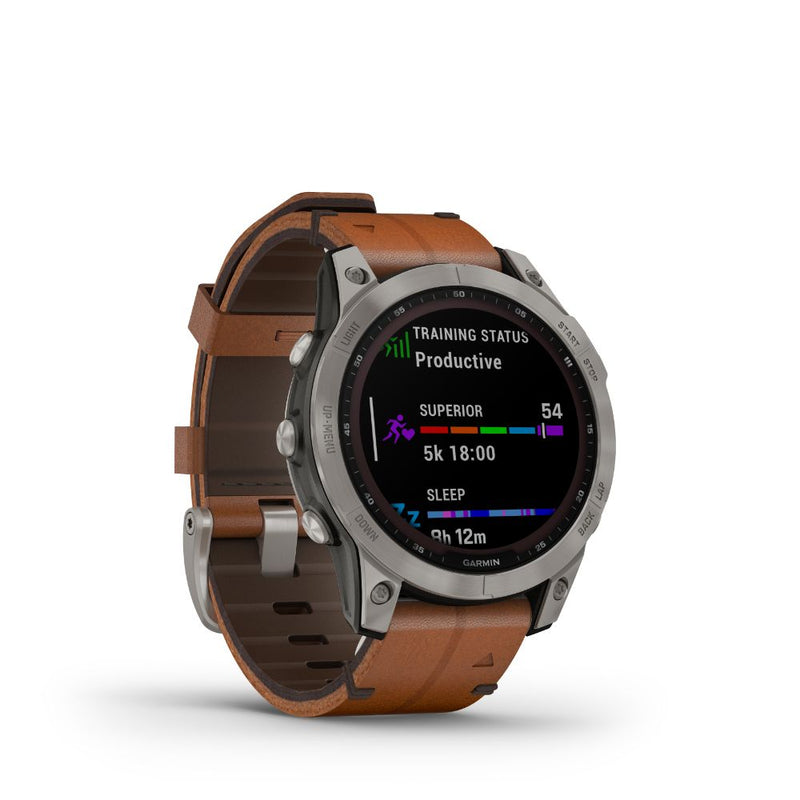 Garmin Fenix 7 Sapphire Solar (Titanium with Chestnut Leather Band)