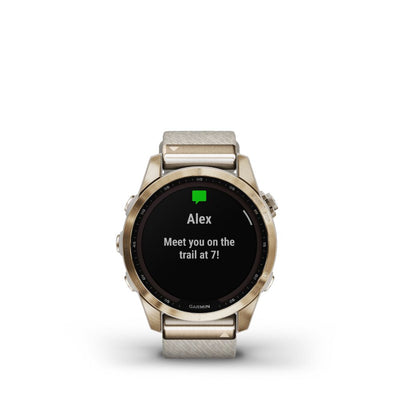 Garmin fenix 7S Sapphire Solar Edition (Cream Gold Titanium with Cream Heathered Nylon Band)