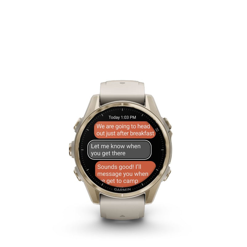 Garmin Fenix 8 43mm AMOLED Sapphire (Soft Gold with Fog Grey/Dark Sandstone Silicone Band)