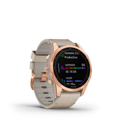 Garmin Fenix 7S Sapphire Solar (Rose Gold Titanium with Limestone Leather Band)