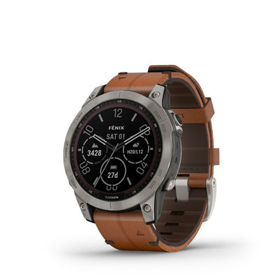 Garmin Fenix 7 Sapphire Solar (Titanium with Chestnut Leather Band)