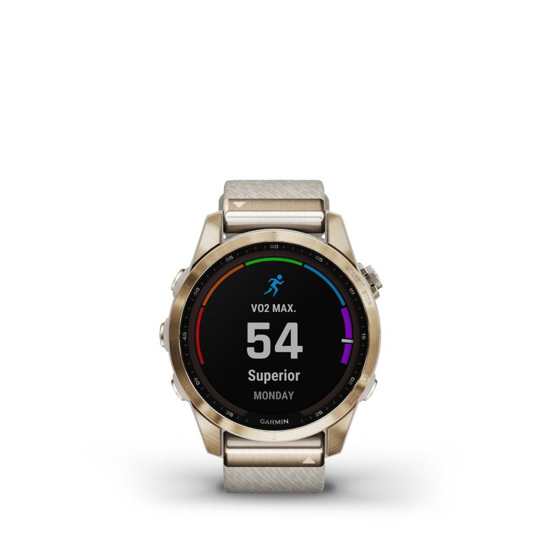 Garmin fenix 7S Sapphire Solar Edition (Cream Gold Titanium with Cream Heathered Nylon Band)